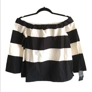 ZARA Strapless Striped Cropped Off Shoulder Blouse Black White XS